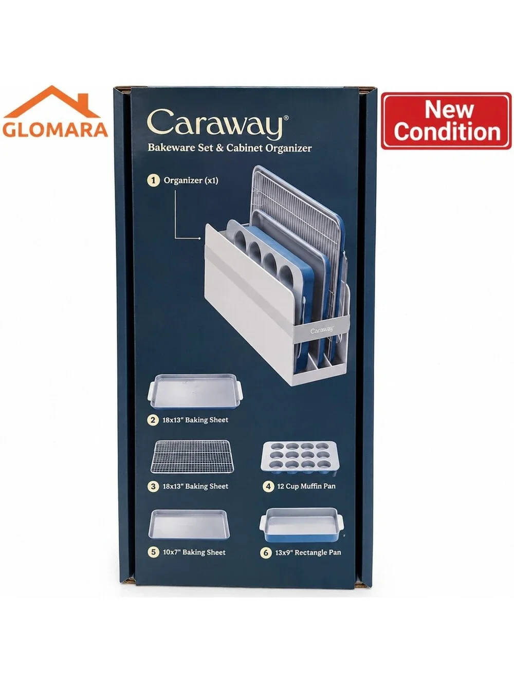 Caraway BW-MINS-102 5-Piece Nonstick Bakeware Set Organizer Slate Blue